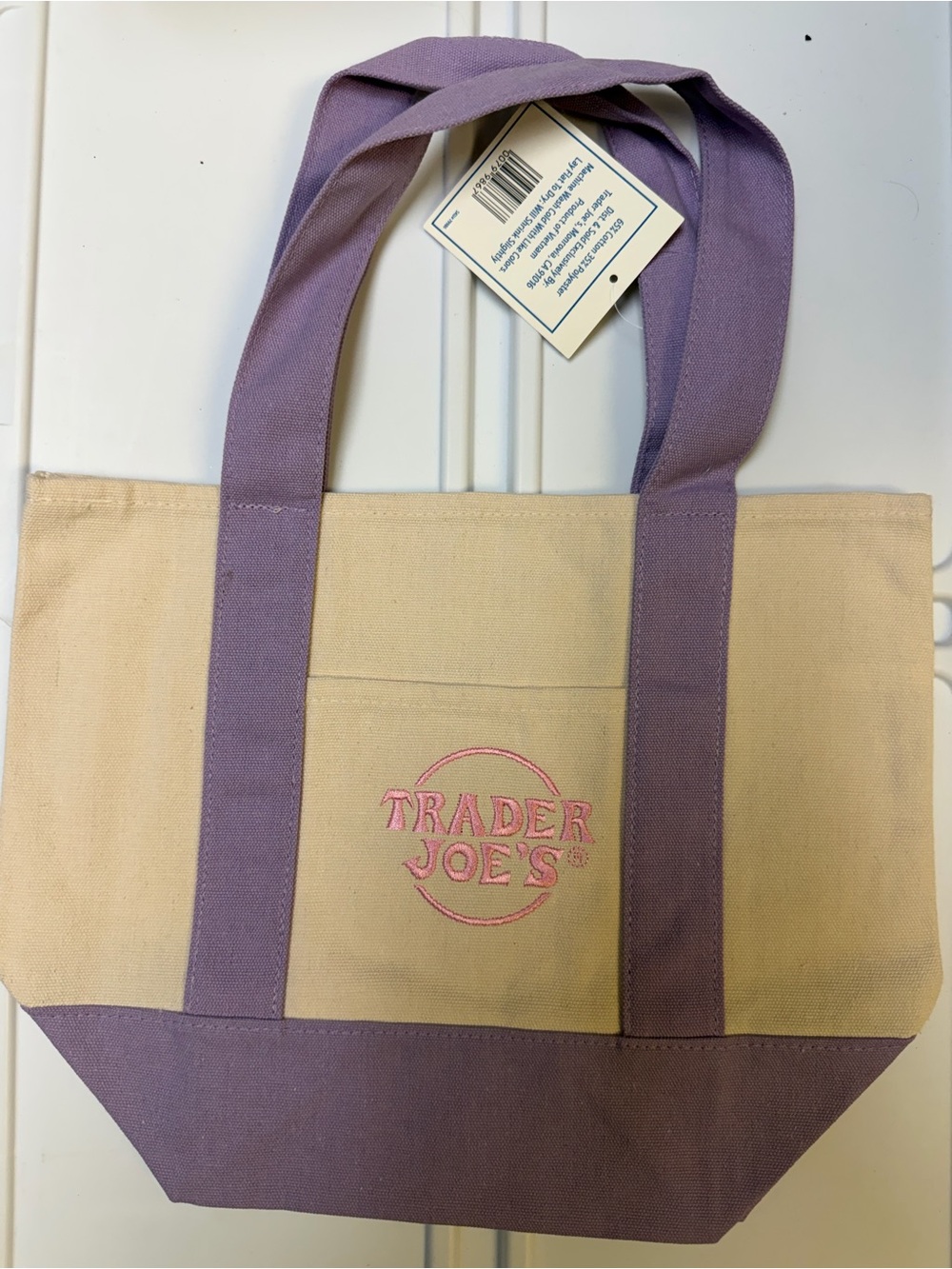 Trader Joe’s mini Cream and Lavender Canvas Tote Bag